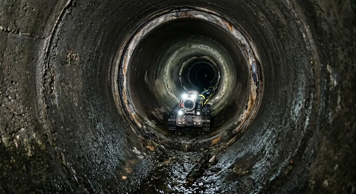 Robotic sewer camera inspecting pipe interior for Drain Snake Service in North Greenbush